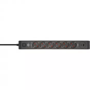 BRENNENSTUHL 6-násobná zásuvková lišta s 1x USB-C, 1x USB-A, ochrana proti prepätiu 13.500 A, 2 m kábel, čierna/antracitová