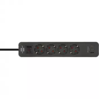 Brennenstuhl Ecolor predlžovacia zásuvka 4-násobná s 2x USB-C, 1x USB-A, 1,5m kábel, bezpečnostný vypínač, čierna/antracitová
