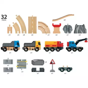 BRIO World cestná a koľajová súprava na nakladanie kameňa