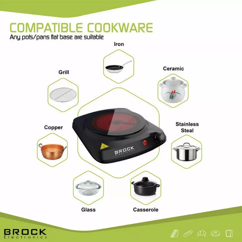 Jednoplatňový varič Brock HPI 3001 BK 1200W, 17,7 cm, čierny