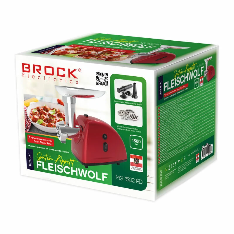 Brock MG 1502 RD mlynček na mäso 1500W, červená/oceľ