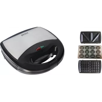 Brock SSM 2004 SS 3-in-1 sendvičovač, vaflovač a orechovač, 750W, čierna/nehrdzavejúca oceľ