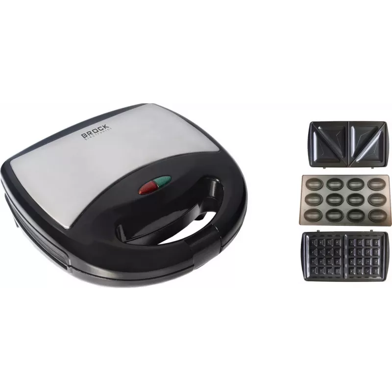 Brock SSM 2004 SS 3-in-1 sendvičovač, vaflovač a orechovač, 750W, čierna/nehrdzavejúca oceľ