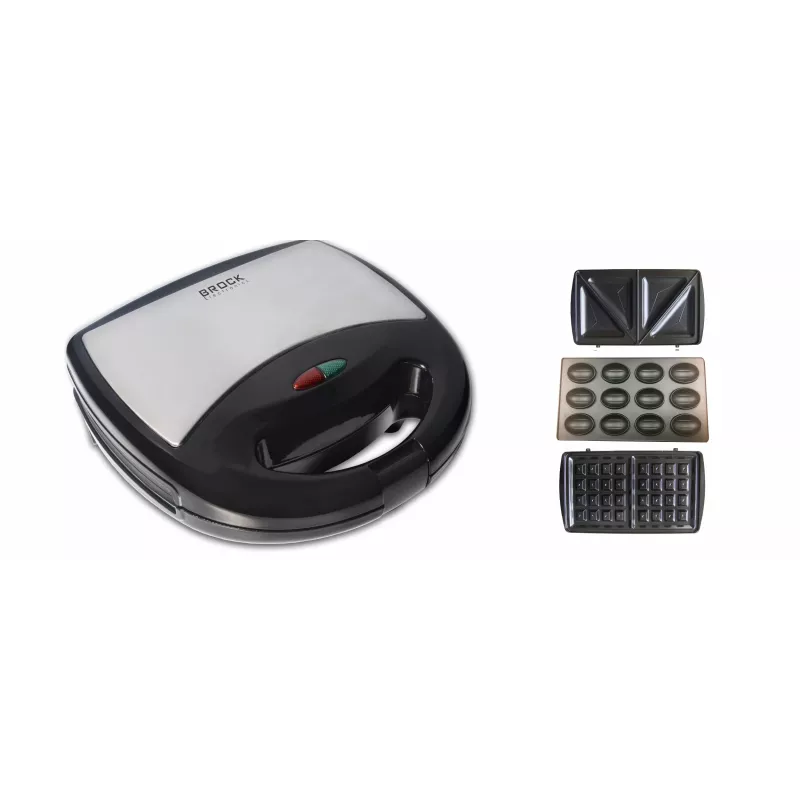 Brock SSM 2004 SS 3-in-1 sendvičovač, vaflovač a orechovač, 750W, čierna/nehrdzavejúca oceľ