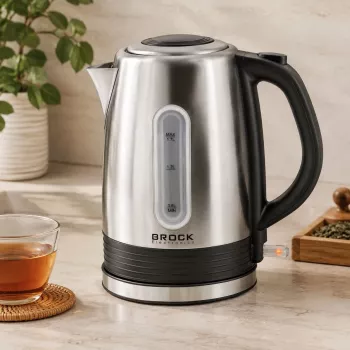 Brock WK 9903 SS Elektrická rýchlovarná kanvica 1,7L 2200W čierna/nehrdzavejúca oceľ s 360° základňou