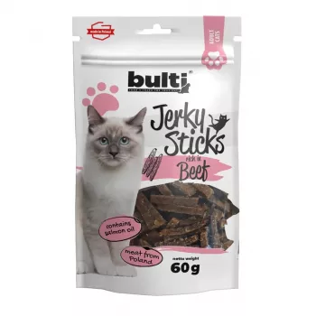 BULTI Jerky Sticks bohaté na hovädzí pamlsky pre mačky 60g