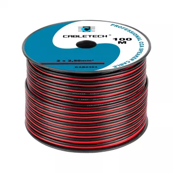 CABLETECH CCA reproduktorový kábel 2,5 mm čierno-červený 2-žilový plochý bulk rolka