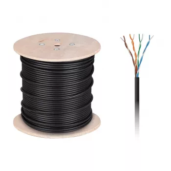 CABLETECH medený počítačový kábel - UTP Cat5e Twisted Pair + gél, 305 m, čierny, vonkajší