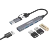 CANYON DS-02 4 v 1 USB-A/C rozbočovač, sivý