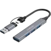 CANYON DS-02 4 v 1 USB-A/C rozbočovač, sivý