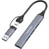 CANYON DS-02 4 v 1 USB-A/C rozbočovač, sivý