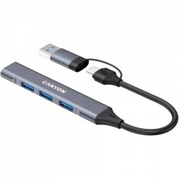 CANYON DS-02 4 v 1 USB-A/C rozbočovač, sivý
