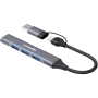 CANYON DS-02 4 v 1 USB-A/C rozbočovač, sivý