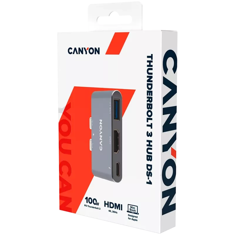 CANYON DS-1 3-in-1 Thunderbolt 3 Hub sivý
