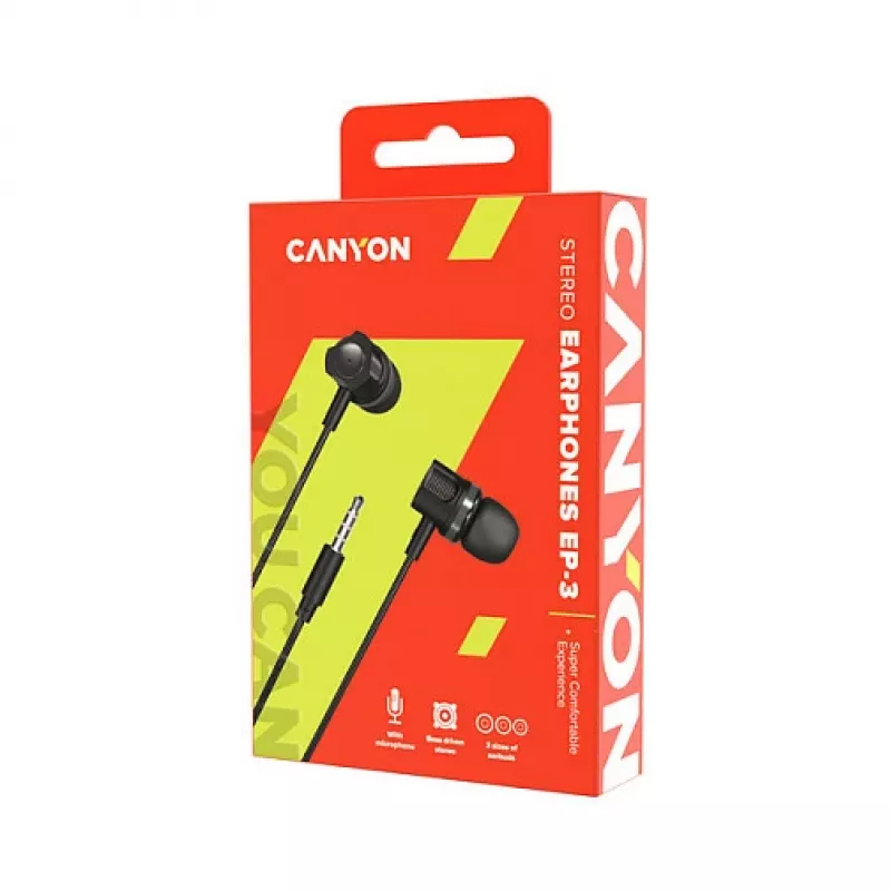 CANYON EP-3 in-ear headset s mikrofónom, 1,2m plochý kábel, tmavosivá