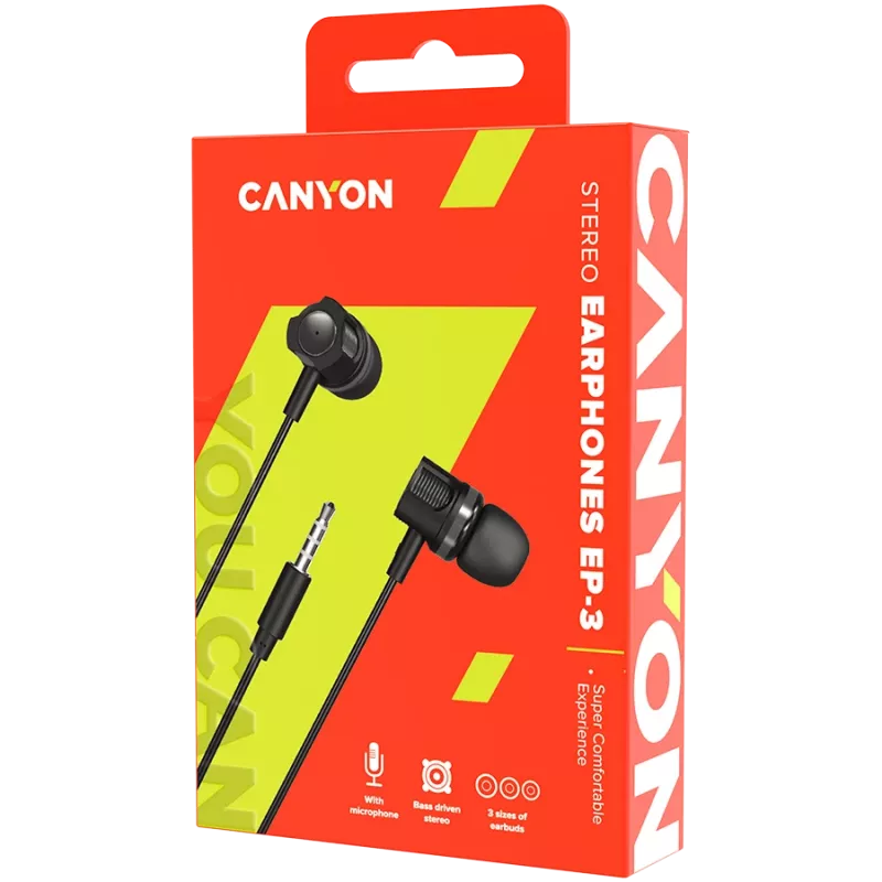 CANYON EP-3 in-ear headset s mikrofónom, 1,2m plochý kábel, tmavosivá