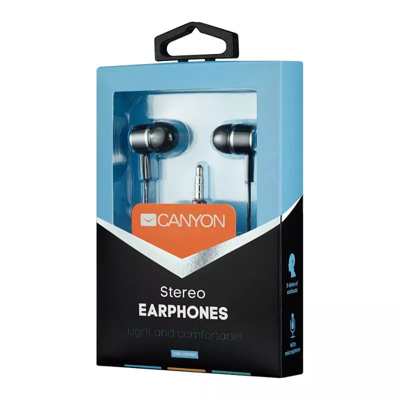 CANYON EPM-01 in-ear káblový headset s mikrofónom, 1,2 m kábel, čierny