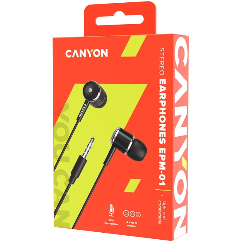CANYON EPM-01 in-ear káblový headset s mikrofónom, 1,2 m kábel, čierny