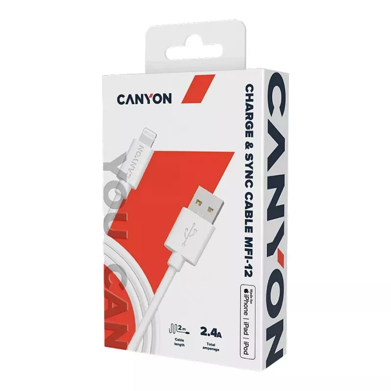 CANYON MFI-12 USB-A na Lightning kábel 2m biely