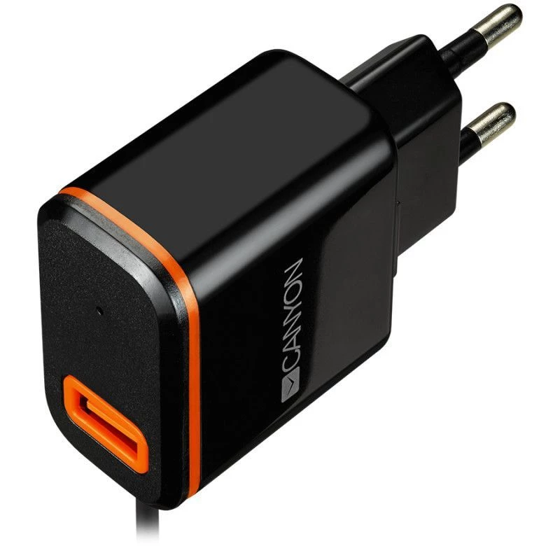 Canyon nástenná nabíjačka s USB Type-C káblom, 2.1A, čierna