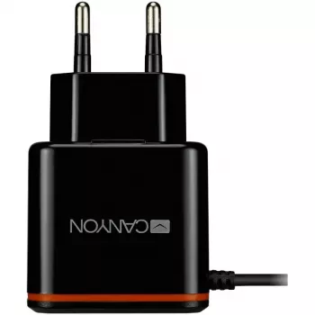Canyon nástenná nabíjačka s USB Type-C káblom, 2.1A, čierna