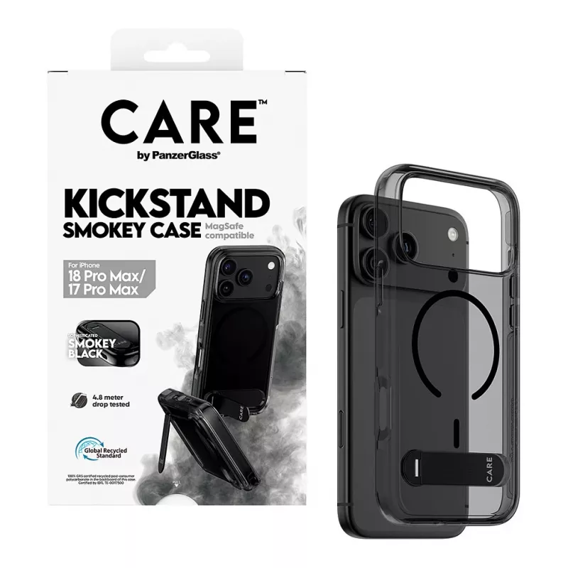 CARE by PanzerGlass puzdro s podpierkou Smokey s čiernym MagSafe pre iPhone 17 Pro Max