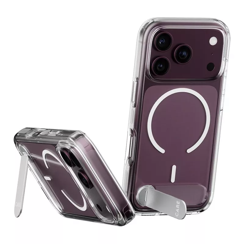 CARE by PanzerGlass puzdro s podpierkou priehľadné s bielym MagSafe pre iPhone 17 Pro