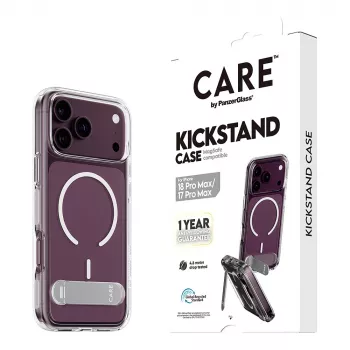 CARE by PanzerGlass puzdro s podpierkou priehľadné s bielym MagSafe pre iPhone 17 Pro Max
