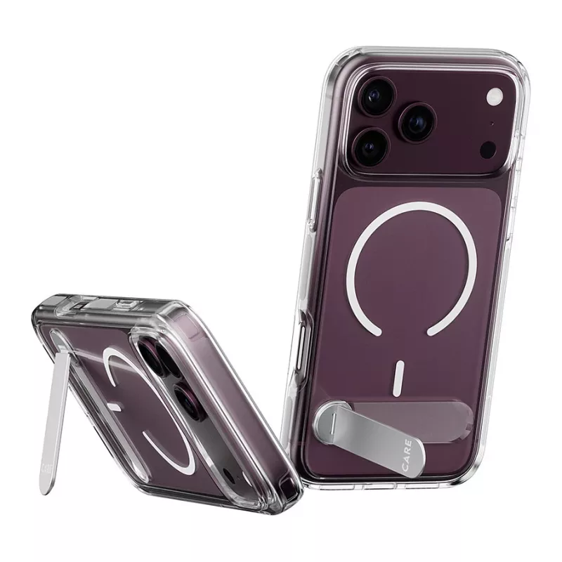 CARE by PanzerGlass puzdro s podpierkou priehľadné s bielym MagSafe pre iPhone 17 Pro Max