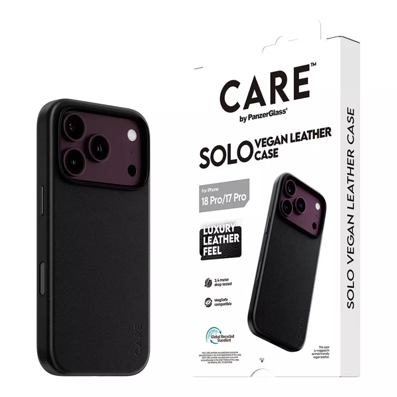 CARE by PanzerGlass Solo vegánske kožené puzdro čierne s MagSafe pre iPhone 17 Pro