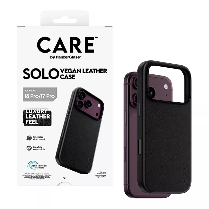 CARE by PanzerGlass Solo vegánske kožené puzdro čierne s MagSafe pre iPhone 17 Pro