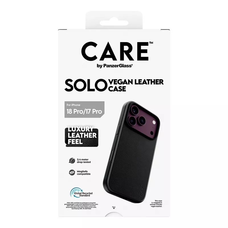 CARE by PanzerGlass Solo vegánske kožené puzdro čierne s MagSafe pre iPhone 17 Pro