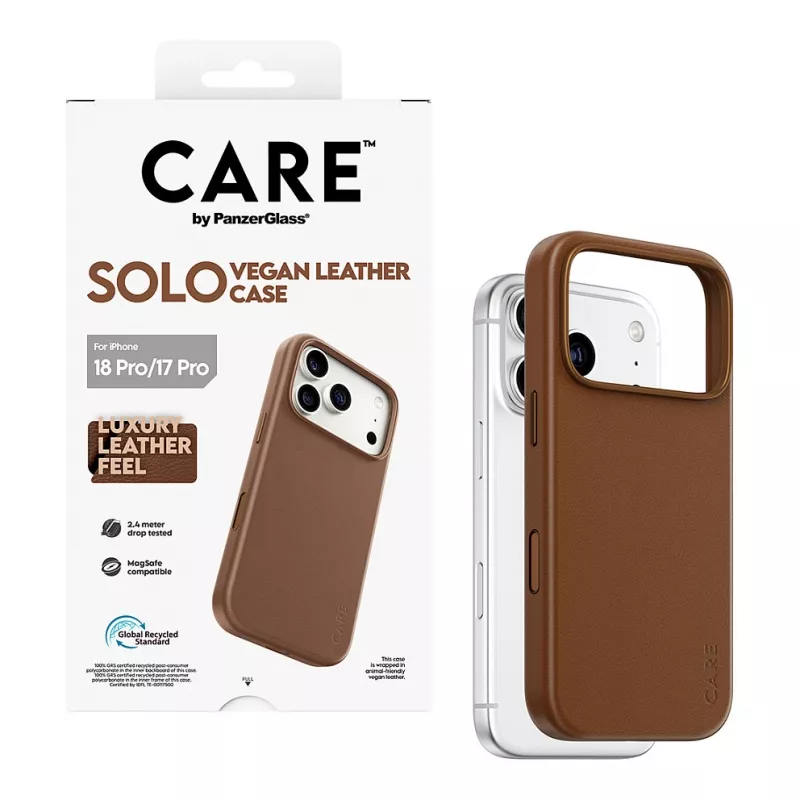 CARE by PanzerGlass Solo vegánske kožené puzdro hnedé s MagSafe pre iPhone 17 Pro