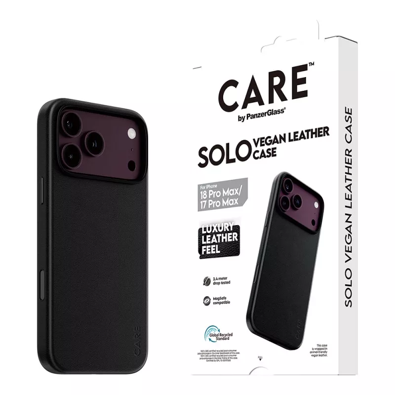 CARE by PanzerGlass Solo vegánske kožené puzdro s MagSafe pre iPhone 17 Pro Max - čierne