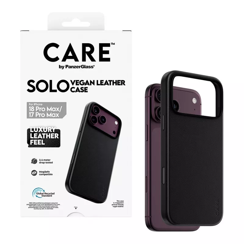 CARE by PanzerGlass Solo vegánske kožené puzdro s MagSafe pre iPhone 17 Pro Max - čierne