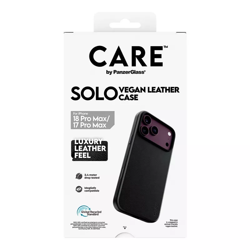 CARE by PanzerGlass Solo vegánske kožené puzdro s MagSafe pre iPhone 17 Pro Max - čierne