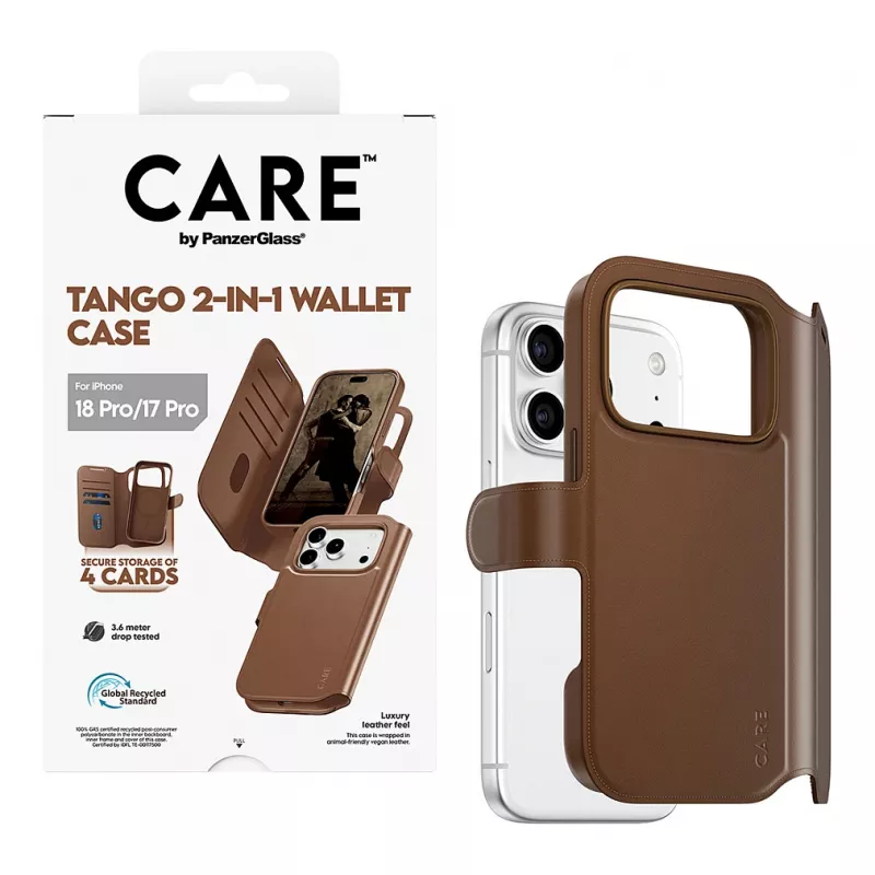 CARE by PanzerGlass Tango 2-in-1 puzdro na peňaženku hnedé s MagSafe pre iPhone 17 Pro