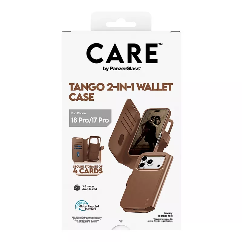 CARE by PanzerGlass Tango 2-in-1 puzdro na peňaženku hnedé s MagSafe pre iPhone 17 Pro