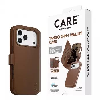 CARE by PanzerGlass Tango 2-in-1 puzdro na peňaženku hnedé s MagSafe pre iPhone 17 Pro Max