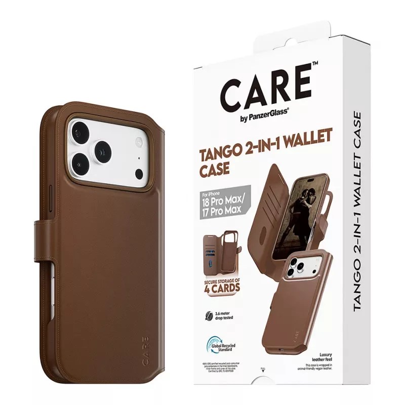 CARE by PanzerGlass Tango 2-in-1 puzdro na peňaženku hnedé s MagSafe pre iPhone 17 Pro Max