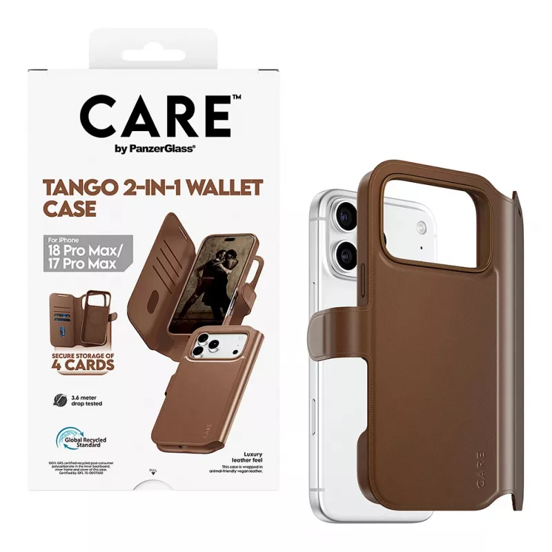 CARE by PanzerGlass Tango 2-in-1 puzdro na peňaženku hnedé s MagSafe pre iPhone 17 Pro Max