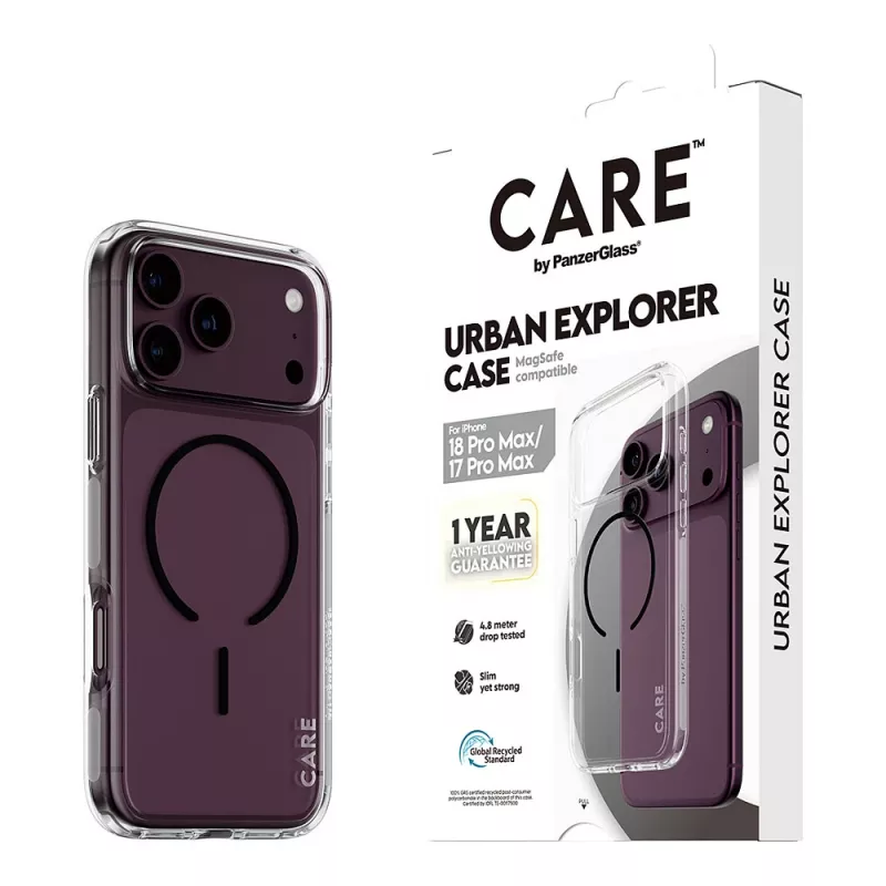 CARE by PanzerGlass Urban Explorer puzdro priehľadné s čiernym MagSafe pre iPhone 17 Pro Max