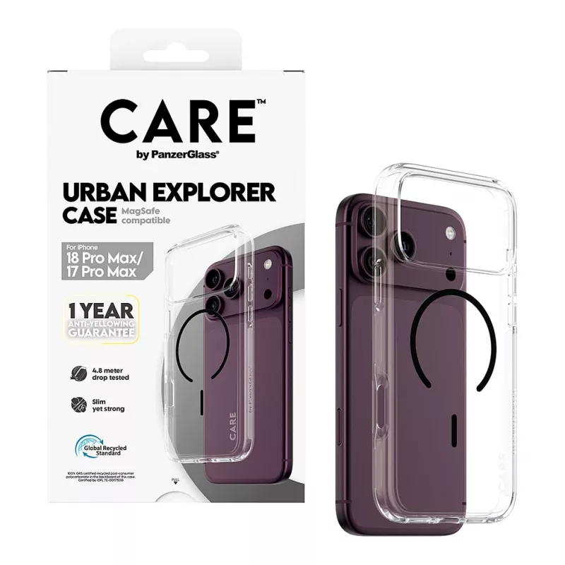 CARE by PanzerGlass Urban Explorer puzdro priehľadné s čiernym MagSafe pre iPhone 17 Pro Max
