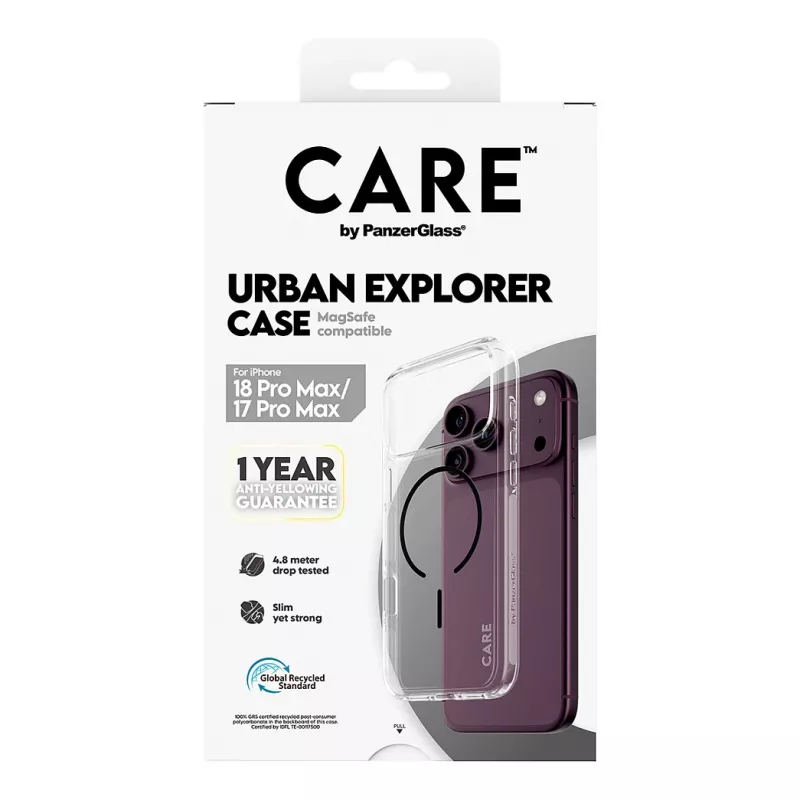 CARE by PanzerGlass Urban Explorer puzdro priehľadné s čiernym MagSafe pre iPhone 17 Pro Max