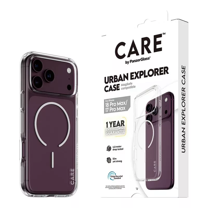 CARE by PanzerGlass Urban Explorer puzdro transparentné s bielym MagSafe pre iPhone 17 Pro Max