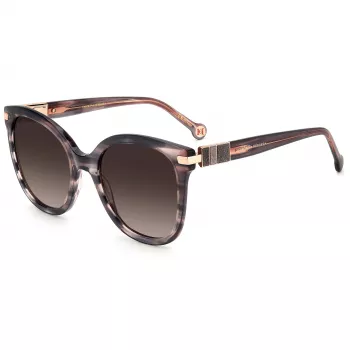CAROLINA HERRERA HER0134S1ZX dámske hranaté slnečné okuliare - lesklý čierny acetátový rám, sivé gradientové polykarbonátové sklá, 55 mm šírka skla, UV400 ochrana