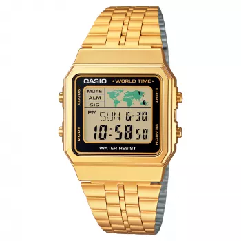 CASIO A500WGA-1 pánske digitálne hodinky 39 mm zlatá nehrdzavejúca oceľ
