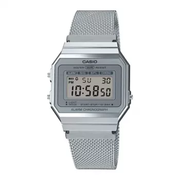 CASIO A700WM-7A unisex digitálne hodinky - 37,4 mm strieborný Milanese mesh