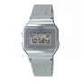 CASIO A700WM-7A unisex digitálne hodinky - 37,4 mm strieborný Milanese mesh
