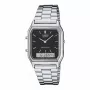 CASIO AQ-230A-1D unisex analógovo-digitálne hodinky, 38,8 mm, strieborný nerezový remienok, čierny ciferník